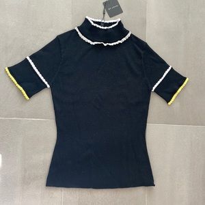 St. John black knit short sleeve top NWT, caviar multi